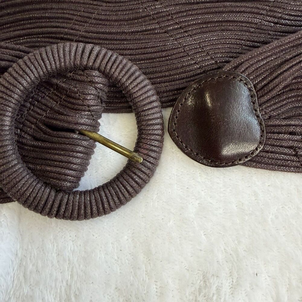 Coldwater‎ Creek Brown Wide Woven Cotton Belt Faux Leather Accents Statement S/M - Picture 6 of 13